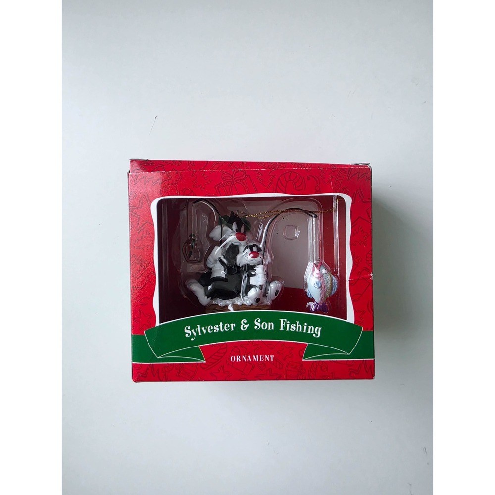 Warner Bros Looney Tunes Sylvester & Son Fishing Christmas Ornament 2000 NIB